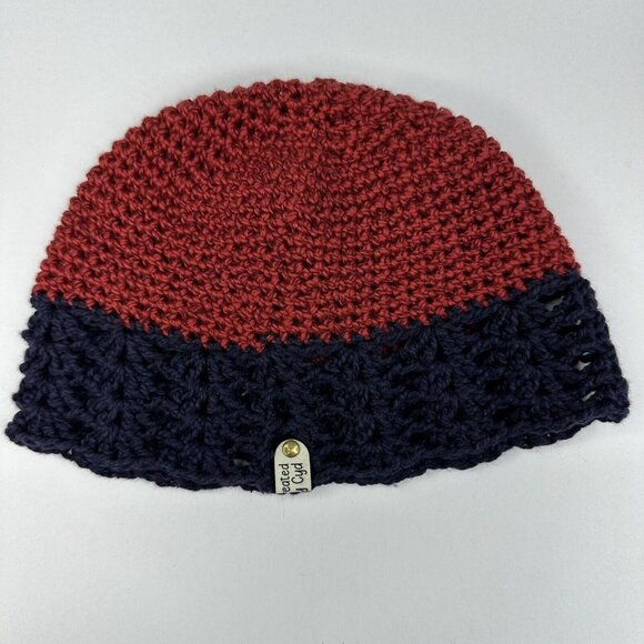 Handmade New Matilda Hobbii Friends Cotton Silk in Deep Red Navy Knit Beanie-S/M - Picture 5 of 9